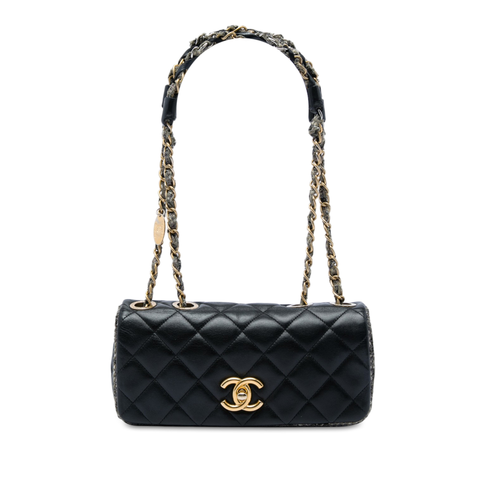 Pre-Loved Chanel Small CC Quilted Lambskin and Tweed Chain Flap